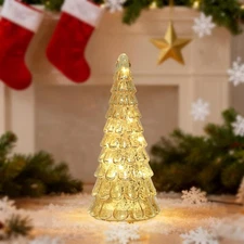 Glass Christmas Tree with LED Light for Home Decoration, Silver Mercury Decorati