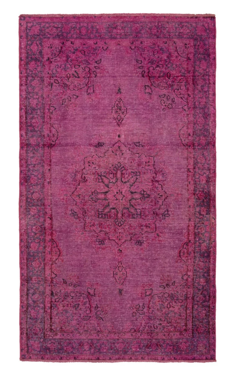 Tapis Persan Vintage Noué Main - 168x116 Cm - Rose, Laine Et Coton - Orient