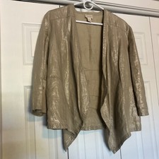 Chico's Foiled Linen Drape Jacket Blazer in Sand Metallic Women's Size 2 L/12 
