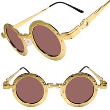 Vampire Goth Steampunk Costume Party Gold Brown Round Sunglasses