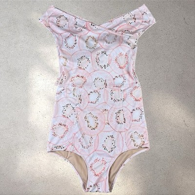 Kortni Jeane Pink Kiwi Off Shoulder Top High Rise Bottoms Swimsuit Tankini Set M