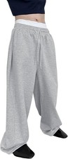 Men's Baggy Sweatpants Heavyweight Fleece Wide Leg Drawstring Sweat Pants,Cas..