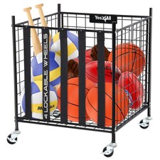 YES4ALL Metal Rolling Sports Ball Storage Cart w/ Lockable Wheels - Heavy-Duty