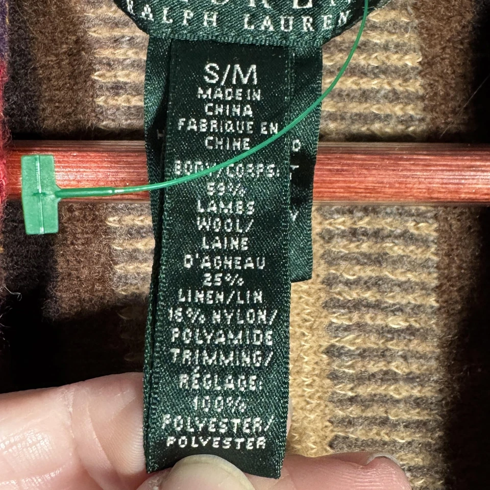 Suéter Lauren Ralph Lauren Mujer S/M Multicolor Rayas Lana Lino Cárdigan Foto 3 de 4