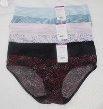 New set of 3 WARNER'S no muffin top HIPSTER panties LILAC BLACK FLORAL STRIPES 9