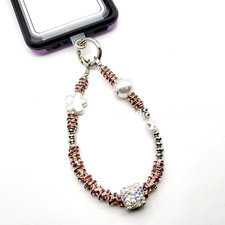 Silver Plated Rhinestone Beaded Phone Chain   Pink Crystals, Cube Star   Coco  
