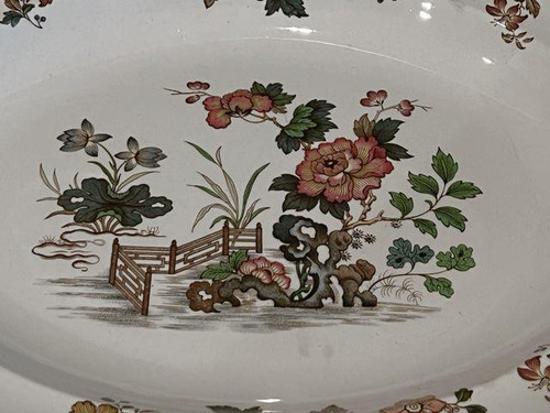VINTAGE WEDGWOOD ÖSTLICHE BLUMEN 13" OVALE PLATTE TABLETT SCHÜSSEL GRÜNER RAND - Bild 1 von 3