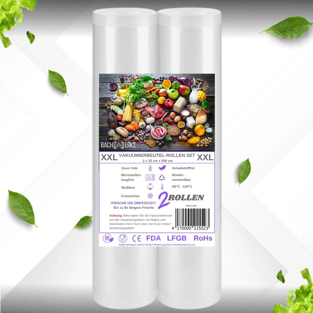 XXL 2x 32cm x 500cm Vacuum Sealer Bags Vacuum Sealer Film Rolls Vacuum Bags L...
