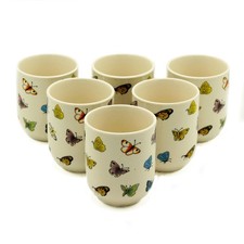 Butterflies Pattern Herbal Ceramic Set of Six Tea Cups 