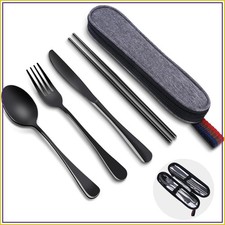Portable Reusable Travel Utensils Set with Case for Lunch Camping Picnic