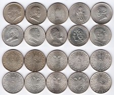 &Ouml;STERREICH   10 x 2 Schilling 1928 / 1937  Komplette Serie   Silber