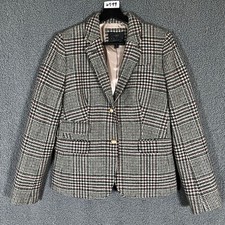 J Crew Schoolboy Wool Houndstooth Blazer - Women's Size 6 - Tan Burgundy