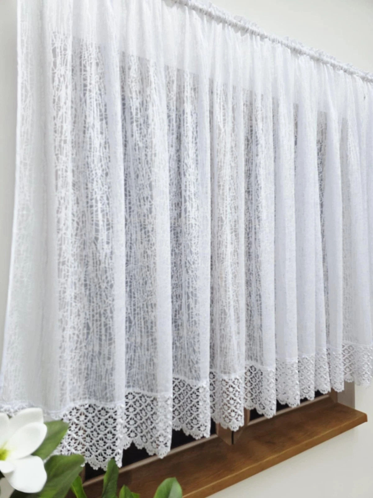 White Lace Net Curtain 150x400 Sheer Elegant Window Panel Ready to hang