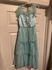 Disney Store Frozen Snow Queen Elsa Deluxe Nightgown Costume Child Size L 9/10