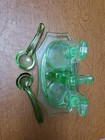 Cambridge Uranium Glass Vaseline Cruets Set Glass Decanter Spoon Antique  — photo 6