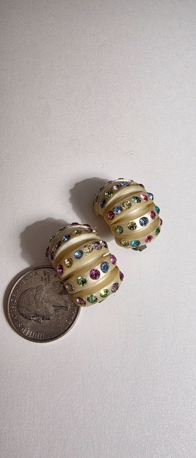 Multi-Colored Rhinestone Molded Celluloid Half Ho… - image 3