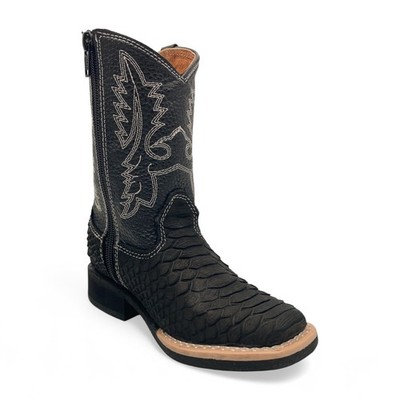 The Western Shops Kids Python Print Leather Square Toe Side Zipper Western Boots