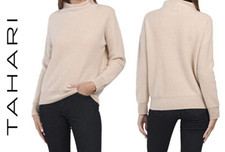 TAHARI Boiled Ultra Soft 100 2PLY Cashmere Mock Neck Sweater Light Beige L