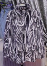 Silver Grey Chinchilla Faux Fur Jacket By Novelti Size L Fully Lined Hook Fasten
