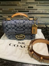 coach riley top handle 22 in signature chambray