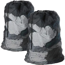 2-Pack Black Mesh Laundry Bags – Drawstring, Multi-Purpose for Toys & Sports