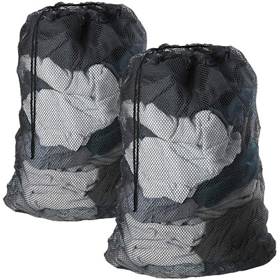 2-Pack Black Mesh Laundry Bags   Drawstring, Multi-Purpose for Toys & Sports