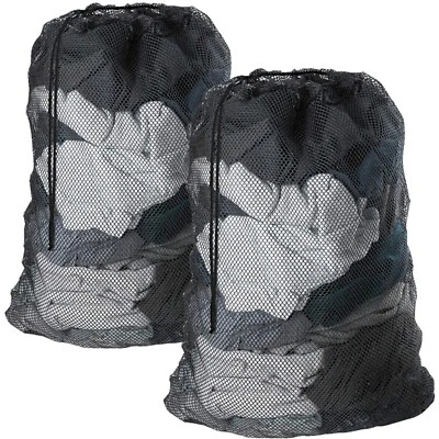 DEPENDABLE INDUSTRIES INC. ESSENTIALS 2-Pack Black Mesh Laundry Bags – Drawstring, Multi-Purpose for Toys & Sports