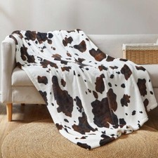 Cozy Bliss Cow Print Throw Blanket 60"x80" black/brown print 
