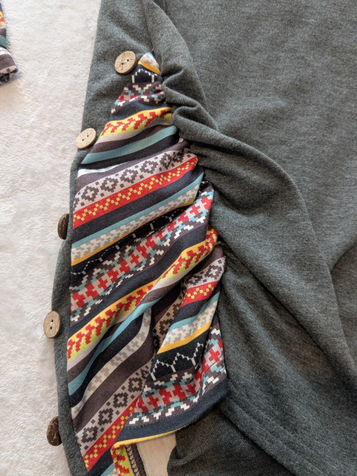 Grey Mock neck Geometric Patterned Pullover Hoode… - image 9