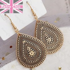 5cm long EARRINGS teardrop ORNATE drop coins BOHO antique VINTAGE GOLD PLATED