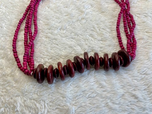 πΊ Boho Multistrand Beaded Necklace β Pink Seed Beads & Chunky Wood Discs πΊ - Picture 3 of 4