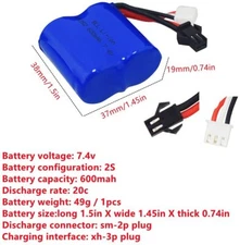 2PCS 7.4V 600 mAh Lithium Battery for Syma Q2 Q3 Skytech H100 H102 H106 H120