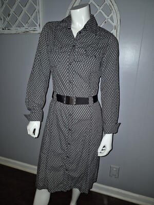 Esprit Black And White Long Sleeve Shirt Dress Size 8