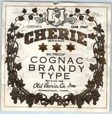 1920s-30s Cherie Cognac Brandy Old Peoria Co Minneapolis Label WL2