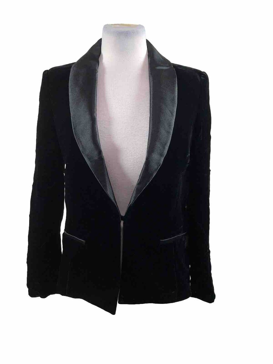 New Black Velvet Lapel Slim Fit Blazer Size 12