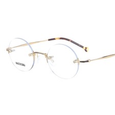 100 Pure Titanium Light Vintage Round Rimless Eyeglass Frames Optical RX Able