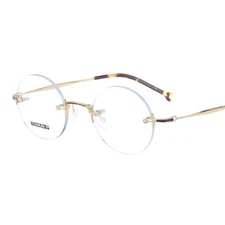 100% Pure Titanium Light Vintage Round Rimless Eyeglass Frames Optical RX Able