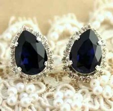 4Ct Lab Created Sapphire Push Back Halo Stud Earrings 14k White Gold Plated