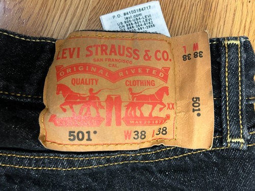 ✰ Levi's 501 Men's Jeans Button Fly Denim Black 38Wx38L Straight Leg 100% Cotton - Picture 2 of 8