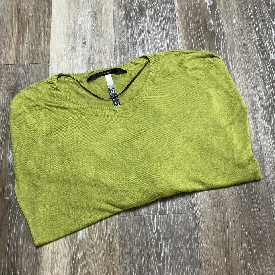 Suéter Pullover KENSIE Cuello Redondo Manga Larga Tejido Verde Para Mujer Talla Mediana Foto 4 de 4