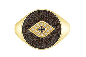 Authentic 0.57 Ct Diamond & Sapphire in Evil Eye Ring 14K Yellow Gold Plated Sterling
