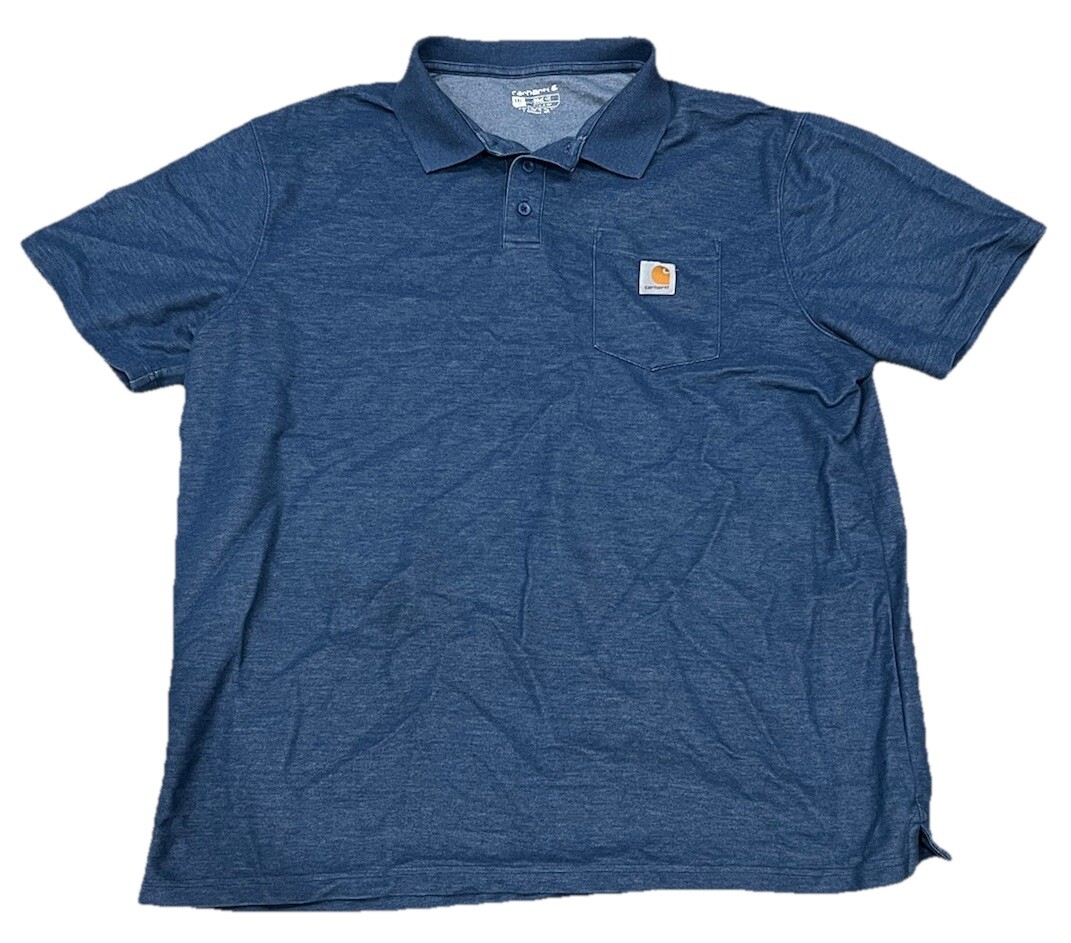 Carhartt Blue Tall Loose Fit Collared Polo Shirt Men’s Size 2XL Workwear