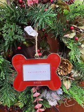 NEW Pottery Barn 2023 Dog Bone Enamel Christmas Tree Ornament Frame NWT