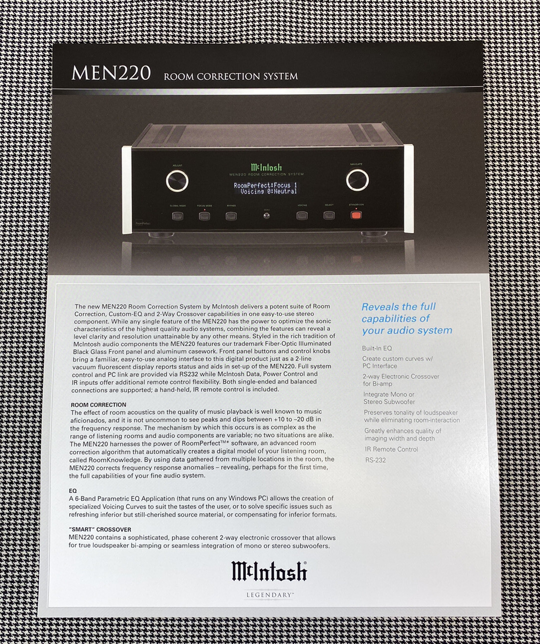 MCINTOSH MEN220 ROOM CORRECTION SYSTEM ORIGINAL ADVERTISEMENT & INFO PAGE J0701 