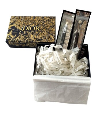 DIOR Eyeshadow Brushes 21 & 23 Rouge Dior 999 Satin Lipstick Gift Set Bundle