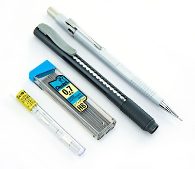 Pentel Sharp Mechanical Pencil Metallic Silver 0.7mm Refill Lead Clic Eraser Lot