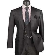 BIG & TALL Men's Black Sharkskin Glen Plaid 3pc Classic-Fit Suit NWT