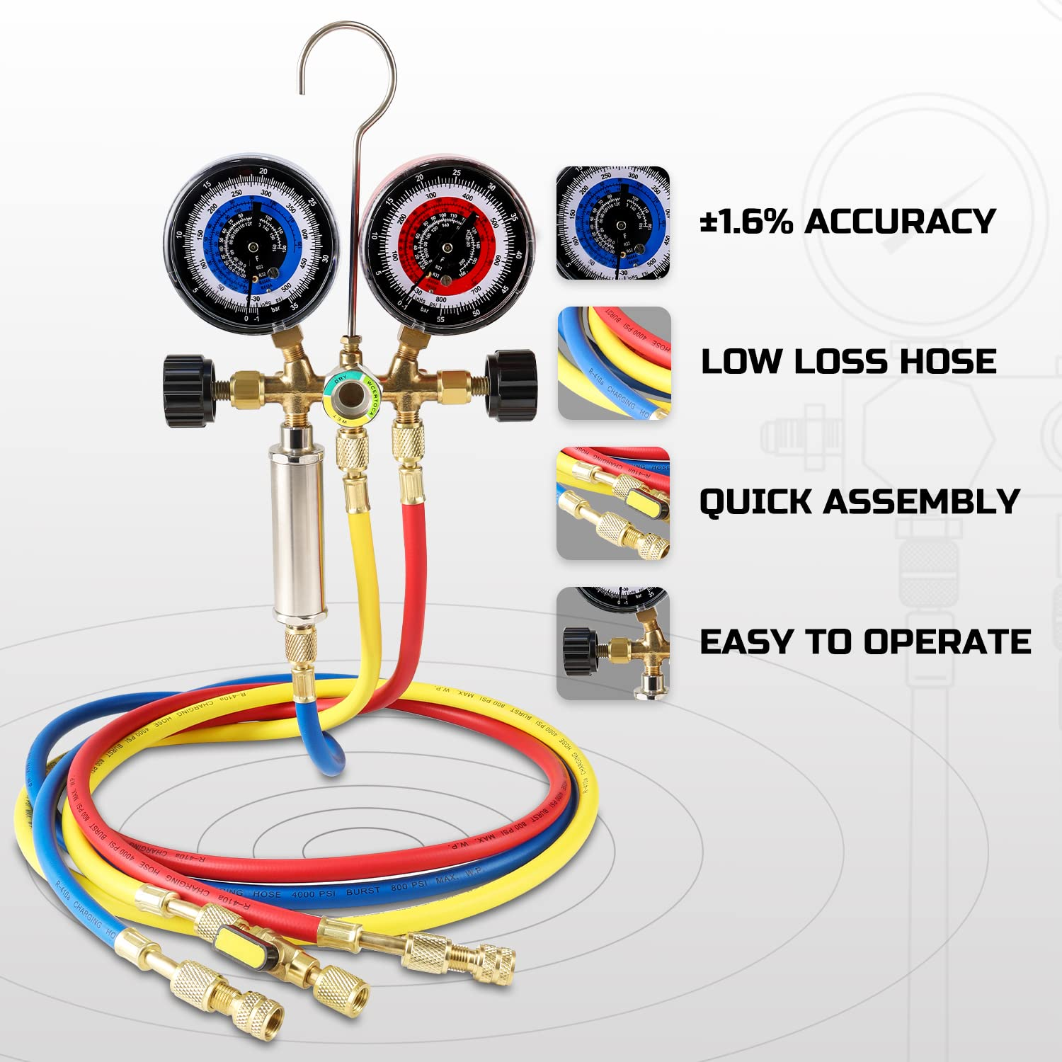 HVAC R410A Gauges with Liquid Vaporizer, Vapor Charging Manifold Gauge