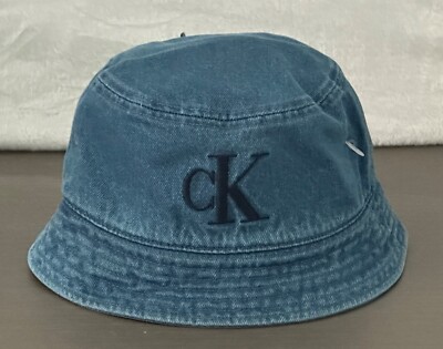 Calvin Klein Jeans Unisex Washed Embroidered Logo Bucket Hat Denim Blue NWT 