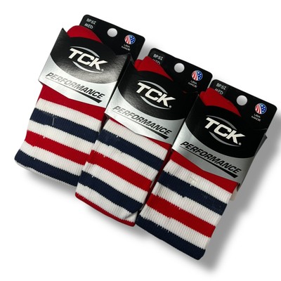 TCK Performance Striped Socks Red Blue White Striped Size M 3 Pair